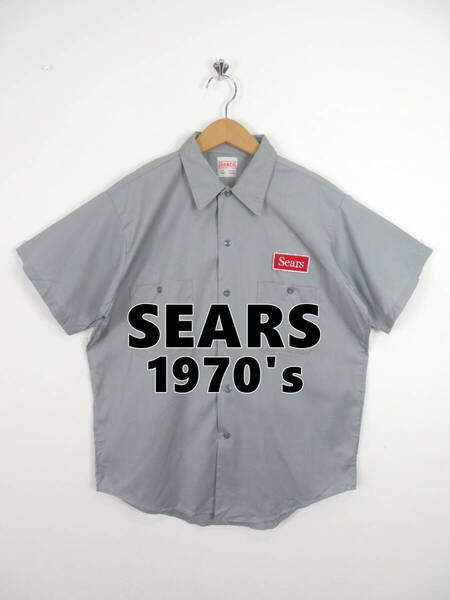 70s Sears シアーズ 企業ロゴ 半袖 ワークシャツ L ★ グレー ワッペン 70年代 アメリカ USA 古着 ビンテージ ストア系 ストアブランド