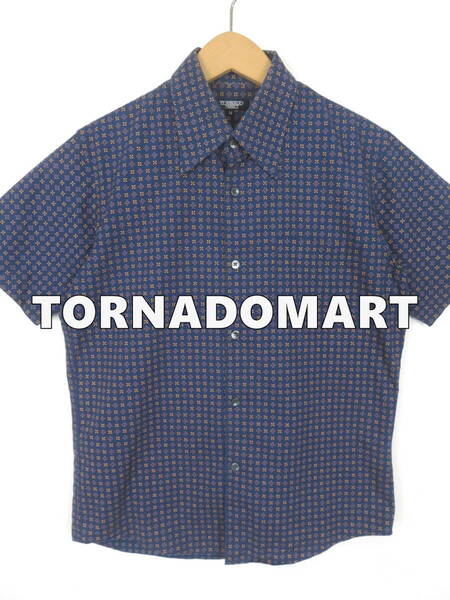 トルネードマート ★ 幾何学模様 ドット 半袖シャツ M ★ TORNADO MART タイト スリム 00s Y2K 春夏 紺 ネイビー メンズ