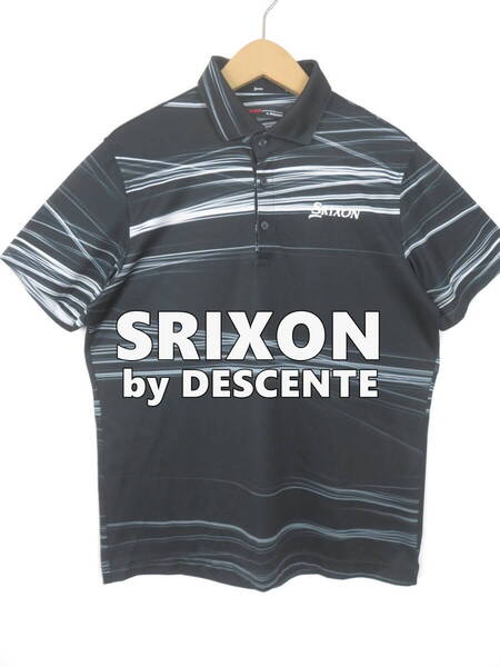 スリクソン バイ デサント ランダム ボーダー 半袖 ポロシャツ L ★ SRIXON by DESCENTE ゴルフウェア メンズ 黒 吸湿速乾ストレッチ