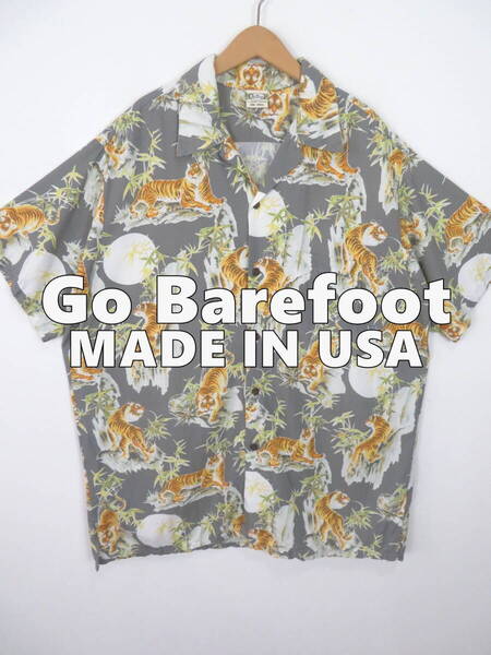 ゴーベアフット USA製 虎柄 2XL アロハシャツ Go Barefoot アメリカ製 和柄 虎柄 オープンカラー レーヨン メンズ レディース ワンピース