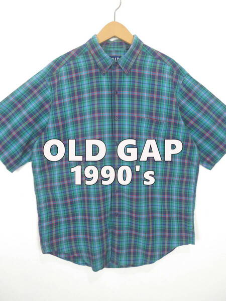 90s OLD GAP 紺タグ 半袖 チェックシャツ L ★ オールドギャップ USA アメリカ 古着 旧タグ 90年代