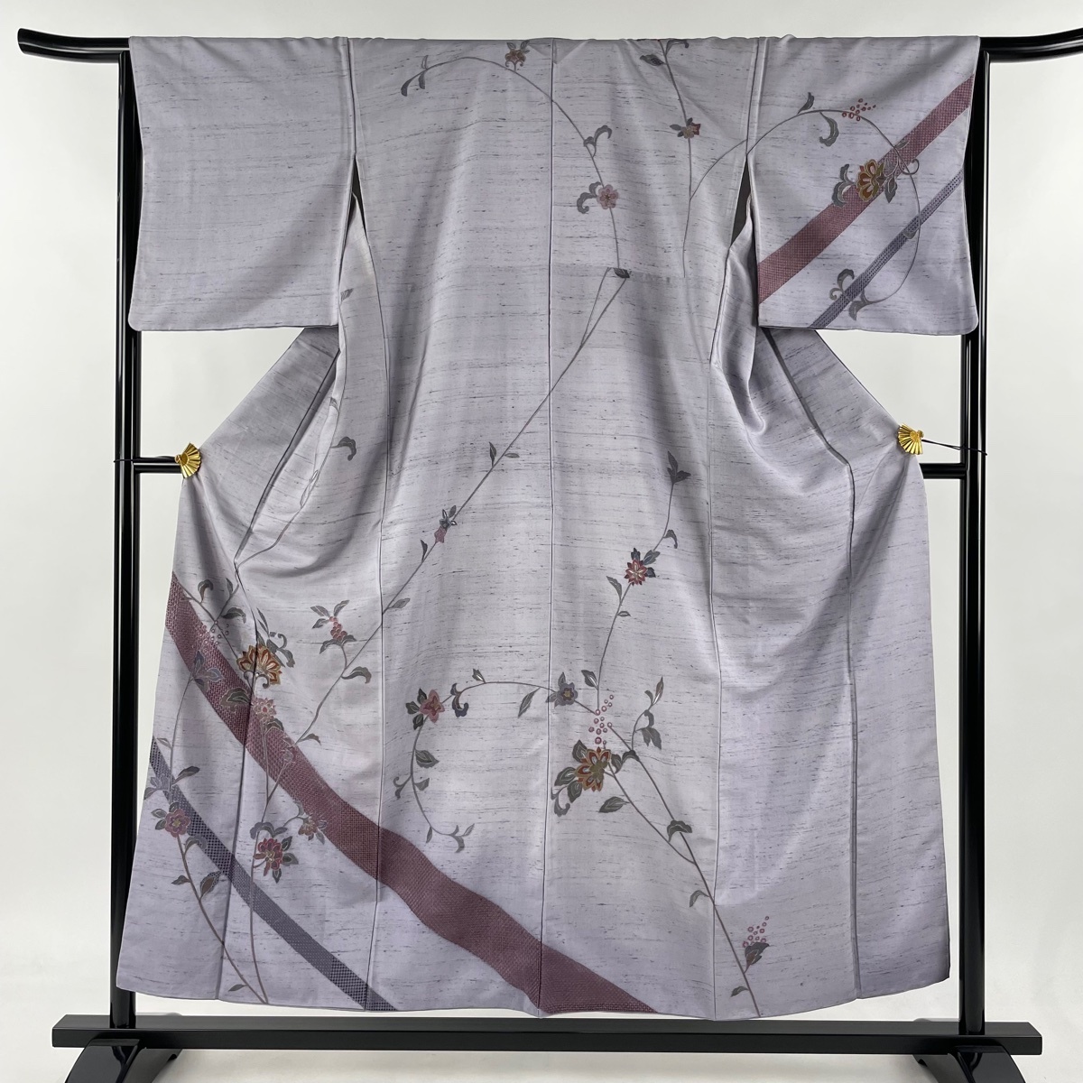 訪問着 身丈155cm 裄丈65.5cm M 袷 紬地 花唐草 刺繍 薄紫