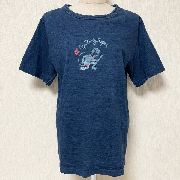 即決☆45R 45rpm フォーティーファイブアールピーエム 藍染 インディゴ染め Tシャツ 3 美品 L 猿 サル