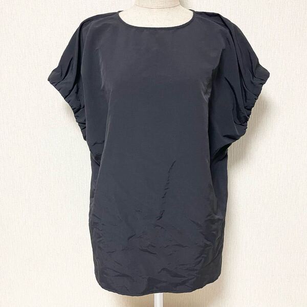 即決☆Mila Owen ミラオーウェン ナイロン プルオーバー ブラウス カットソー 半袖 ブラック 1 美品 S