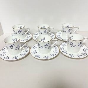 即決☆YVES SANT LAURENT イヴサンローラン カップ&ソーサー 6個セット リボン柄 カップ Bone China yamaka 未使用 保管 金線