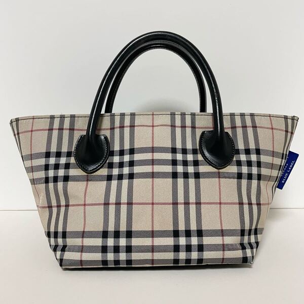 即決☆BURBERRY バーバリー ブルーレーベル ノバチェック 舟形 ミニ ハンドバッグ ナイロン×レザー 美品