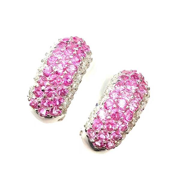 ピンクサファイヤ 2.30ct ダイヤモンド イヤリング 18金 18K ホワイトゴールド 7g 両耳用 ソーティング
