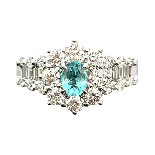 パライバトルマリン 0.32ct ダイヤモンド 1カラット デザイン リング プラチナ PT900 12号 6.5g 鑑別書