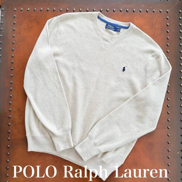 POLO Ralph Lauren ポロ ラルフローレン コットンニット 綿ニット クールネック 長袖 セーター ニット トレーナー型 ライトベージュ M