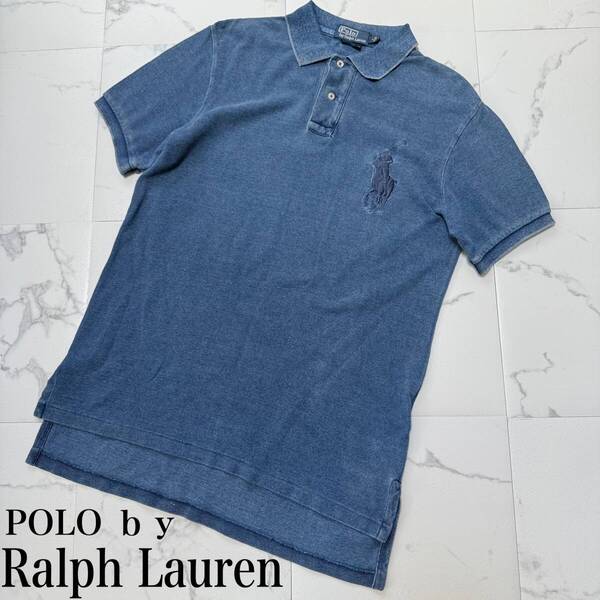 ★ POLO by Ralph Lauren ポロ ラルフローレン カスタム フィット インディゴ染 ビッグポニー 半袖 ポロシャツ M メンズ ★
