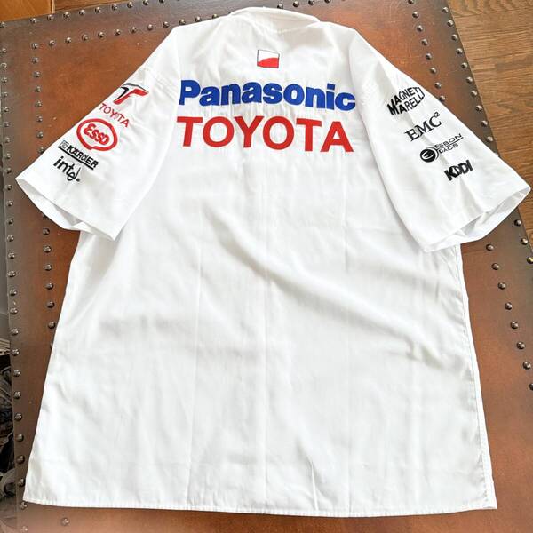 ★ TOYOTA トヨタ F1 レーシング チーム ロゴ 刺繍 半袖 シャツ パナソニック ピットシャツ AXQ社 イタリア製 XL サイズ ★