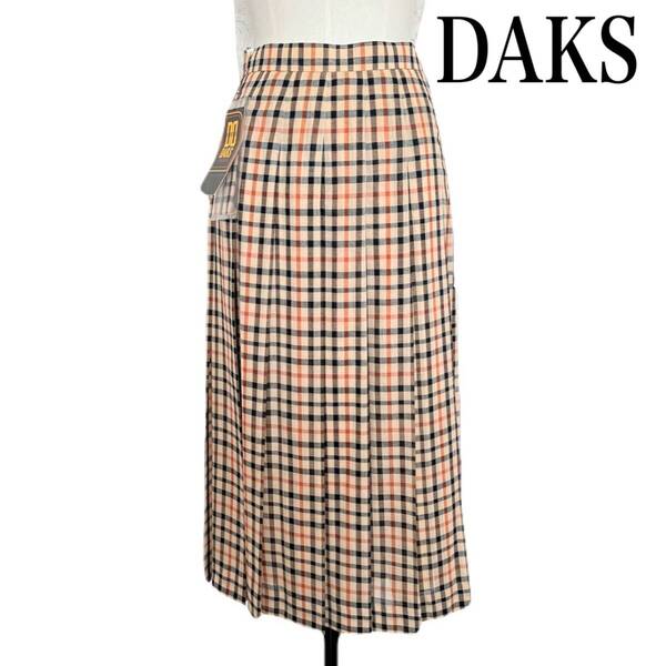 ★ DAKS ダックス ハウスチェック チェック柄 サマーウール プリーツ ミディ丈 ロングスカート サイズ ウエスト60 ヒップ 88 未使用 ★