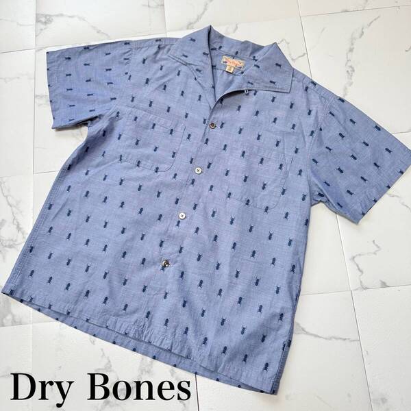 ★ Dry Bones ドライボーンズ クワガタ 総柄 半袖 開襟 シャツ アロハシャツ ブルー系 M 38 サイズ 日本製 ★
