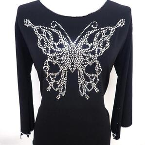 ⑤25E27★美品/XL /黒 /蝶ジルコン/トップス★社交ダンスY4975