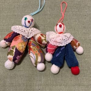 お婆ちゃんの手作り ピエロのキーホルダー ストラップ② 和風小物 ちりめん細工 2個セット♪
