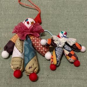 お婆ちゃんの手作り ピエロのキーホルダー ストラップ⑤ 和風小物 2個セット♪