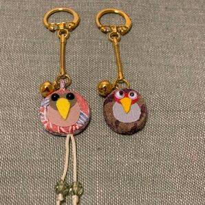 お婆ちゃんの手作り キーホルダー ストラップ 和風小物 ちりめん細工 2個セット♪ ふくろう①