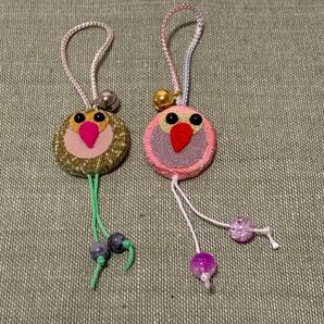 お婆ちゃんの手作り キーホルダー ストラップ 和風小物 ちりめん細工 2個セット♪ ふくろう②