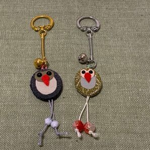お婆ちゃんの手作り キーホルダー ストラップ 和風小物 ちりめん細工 2個セット♪ ふくろう③