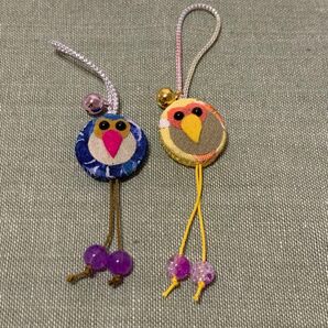 お婆ちゃんの手作り キーホルダー ストラップ 和風小物 ちりめん細工 2個セット♪ ふくろう④