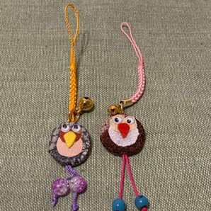 お婆ちゃんの手作り キーホルダー ストラップ 和風小物 ちりめん細工 2個セット♪ ふくろう⑥