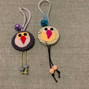 お婆ちゃんの手作り キーホルダー ストラップ 和風小物 ちりめん細工 2個セット♪ ふくろう⑧