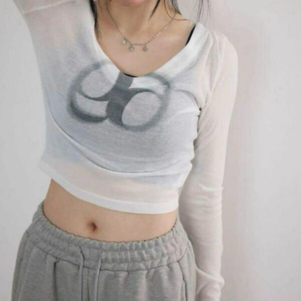 ラスト1点!大人気♪【新品未使用】ason アズオン シースルー Tシャツ 長袖 韓国ブランド 長袖 as"on
