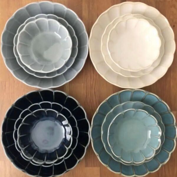 美濃焼 リンカ 輪花 カレー皿 22cm 16cm 小鉢 12枚 4セット