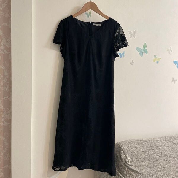 14【希少サイズ】23区アプロディール ワンピースドレス ジャガード 46