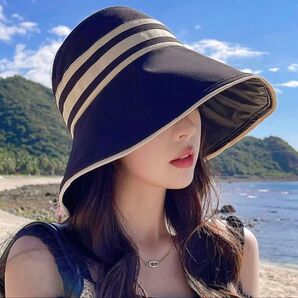 新品 レディースハットUVカット つば広帽子 折り畳み 紐付き 海アウトドア