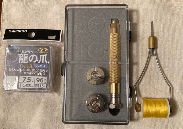 オーナー 鮎イカリ用 鉤巻き器 3本イカリ用、シマノ 龍の爪 7.5号 96本、ボビンホルダー、オーナー 根巻き糸 MC-13