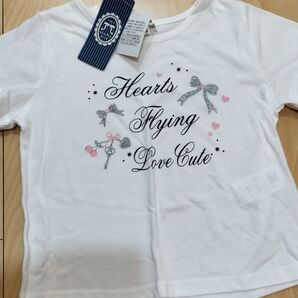 半袖 Tシャツ 白 ホワイト リボン キラキラ 可愛い ハート スパンコール 鍵 120