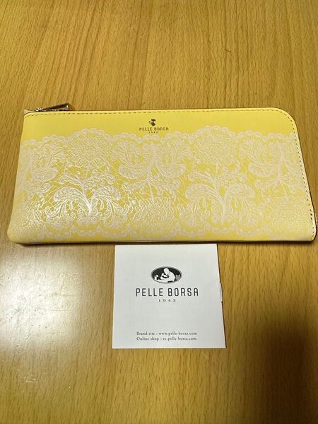 処分価格!新品未使用 ペレボルサ PELLE BORSA L字ファスナー長財布 本革牛革 超薄型 ラウンドファスナー レース柄薄い