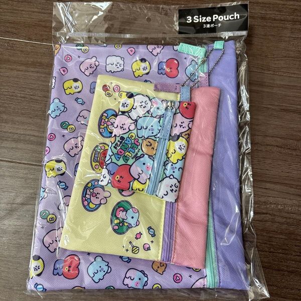 新品 未使用 BTS BT21 バンタン グッズ 3連 ポーチ