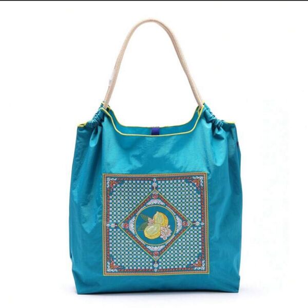 新品 刺繍 バッグ トートバッグ ハンドバッグ エコバッグ ナイロン 軽量 肩掛け M