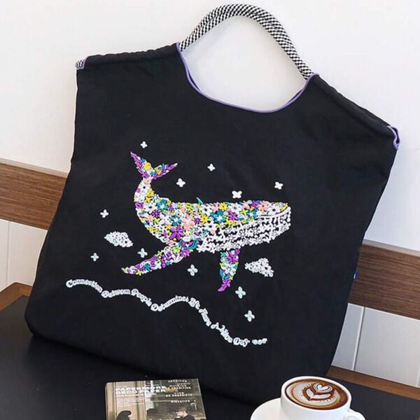 新品 刺繍 バッグ トートバッグ ハンドバッグ エコバッグ ナイロン 軽量 肩がけ