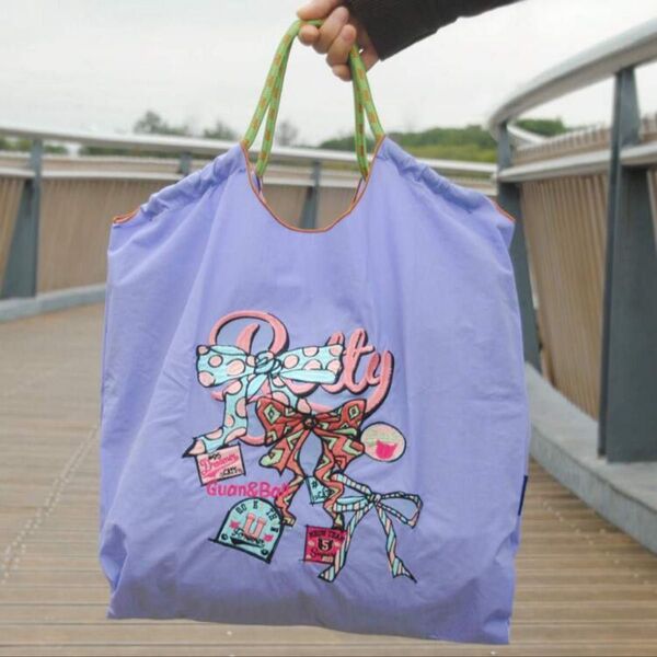新品 刺繍 バッグ トートバッグ ハンドバッグ エコバッグ ナイロン 軽量 肩がけ