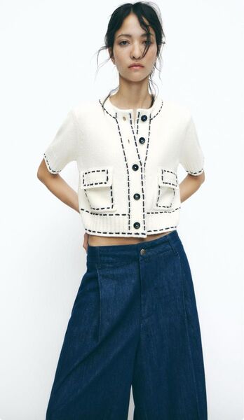 ZARA ステッチ入りショートスリーブニットジャケット