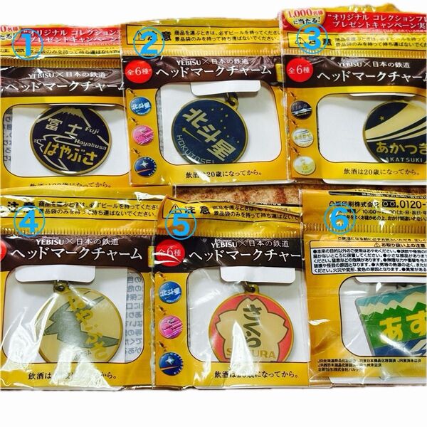 日本の鉄道(YEBISU) ヘッドマークチャーム 6個セット まとめ売り 電車 トレイン コレクション