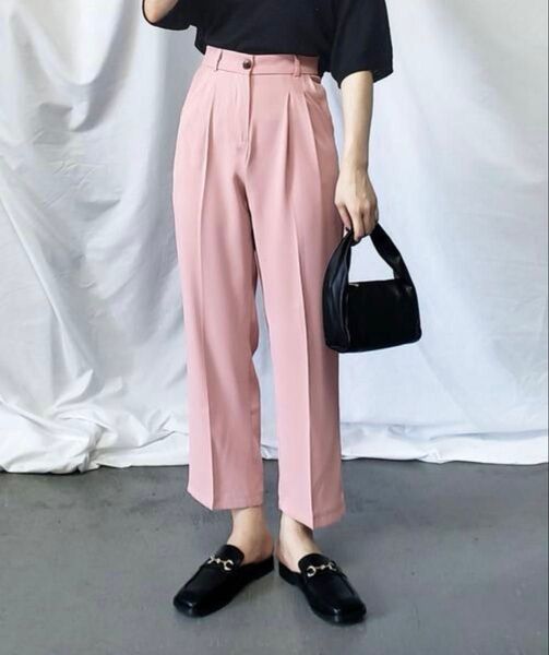 【美品】me+em select タック入り クロップドパンツ Lサイズ ピンク
