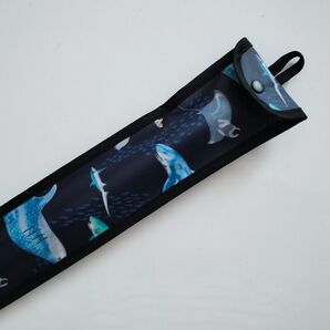 ループ付きリコーダーケース サメ 海の生き物 ネイビー 男の子用