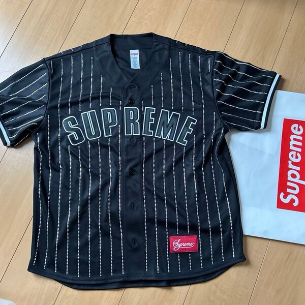 Supreme シュプリーム アーチセンター 刺繍ロゴ ラインストーン ベースボールシャツ S