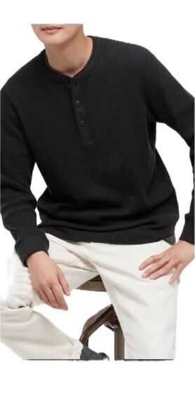 ユニクロ UNIQLO ワッフルヘンリーネックTサーマルカットソー Lサイズ ロンT 長袖