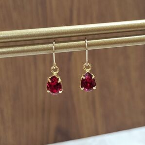 144 深紅の輝き ドロップビジューピアス レッド 上品 大人可愛い