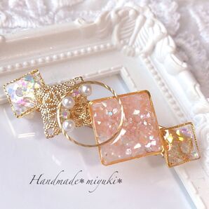 桜ピンク ラインストーン バレッタ