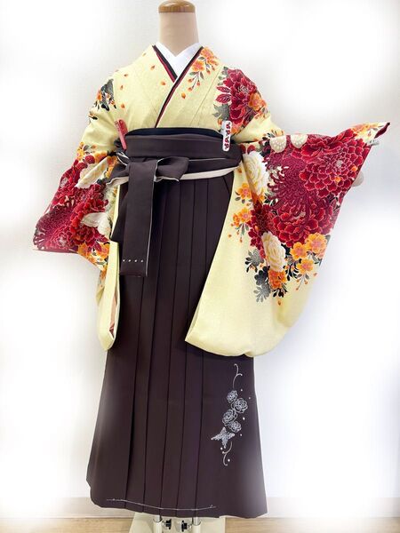 は6 卒業式 袴セット 袴95cm Lサイズ マーキュリーデュオ ニコル クリームイエロー 花柄 刺繍