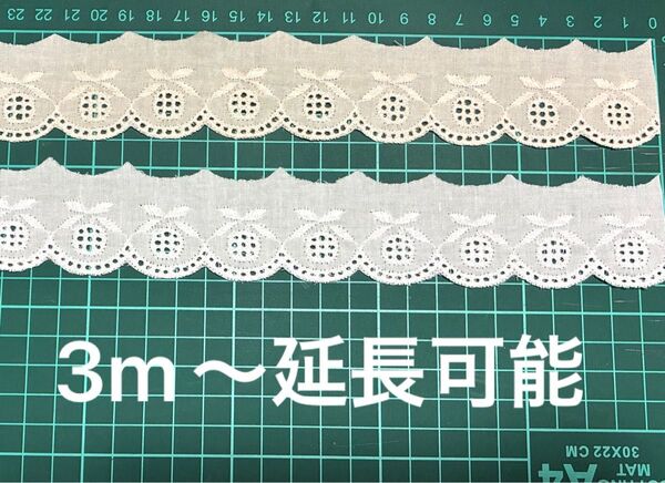 綿レース 刺繍 ホワイト 生成り 3mからお好きな長さで フリル 白レース
