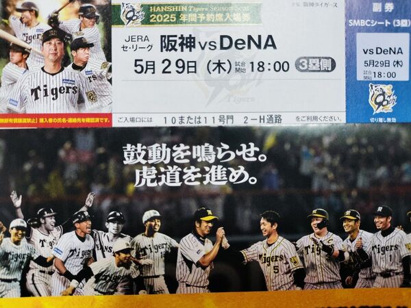 【ビジターファン垂涎】5/29(木) 甲子園 阪神対DeNA 3塁SMBCシート1枚