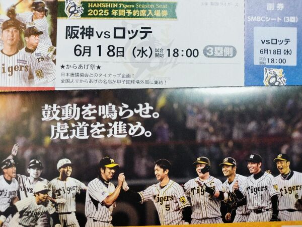 【ビジターファン垂涎】6/18(水) 甲子園 阪神対ロッテ 3塁SMBCシート1枚