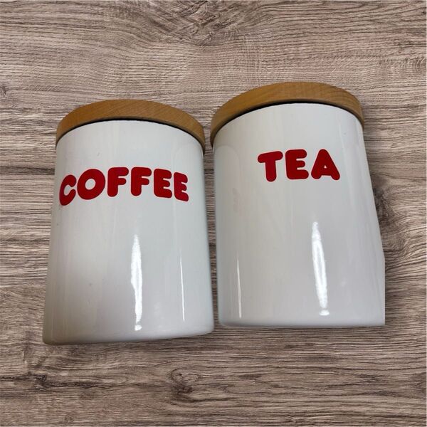 キャニスター COFFEE & TEA 2個セット 保存容器 ホワイト中古